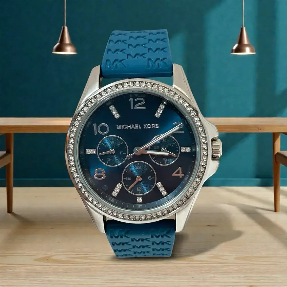 Michael Kors Mini Pilot Quartz Crystal Blue Dial Ladies Watch 1152408 MSRP $525